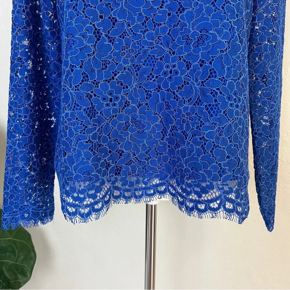 •J.CREW• Regal Blue Scalloped Lace Long Sleeve‎ Mockneck Top Blouse Size 6